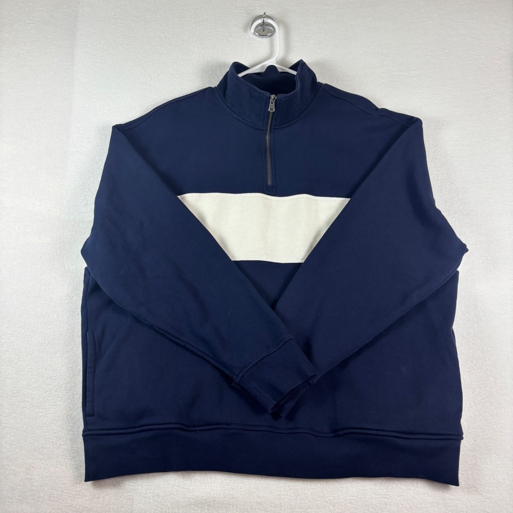 Old Navy Mens XXL Quarter Zip Sweatshirt Navy Blue Cream Colorblock Fleece XXL
